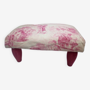 Pouf, repose pieds toile de jouy