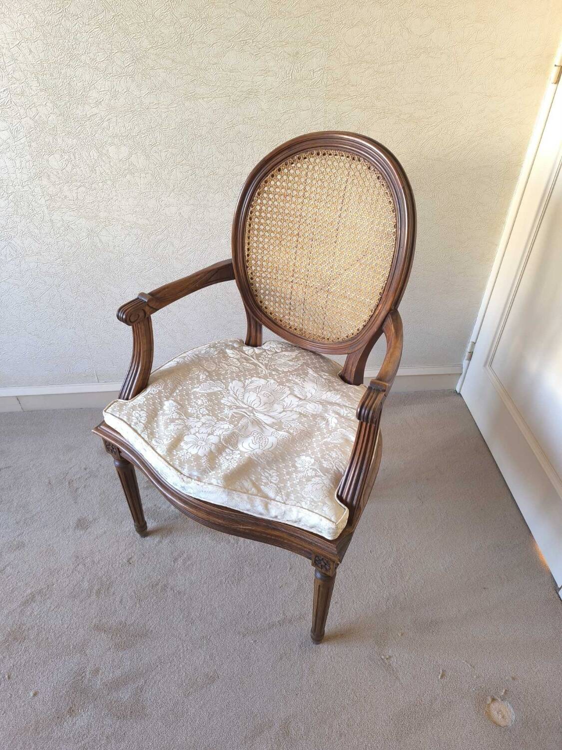 Louis 16 caned medallion armchair with footrest