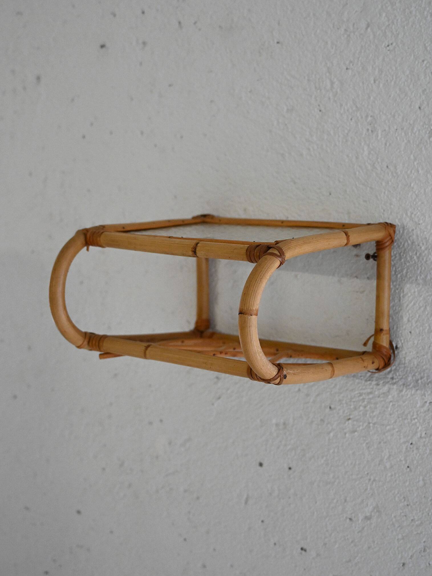 Scandinavian Wall-Mounted Bamboo and Glass Nightstand