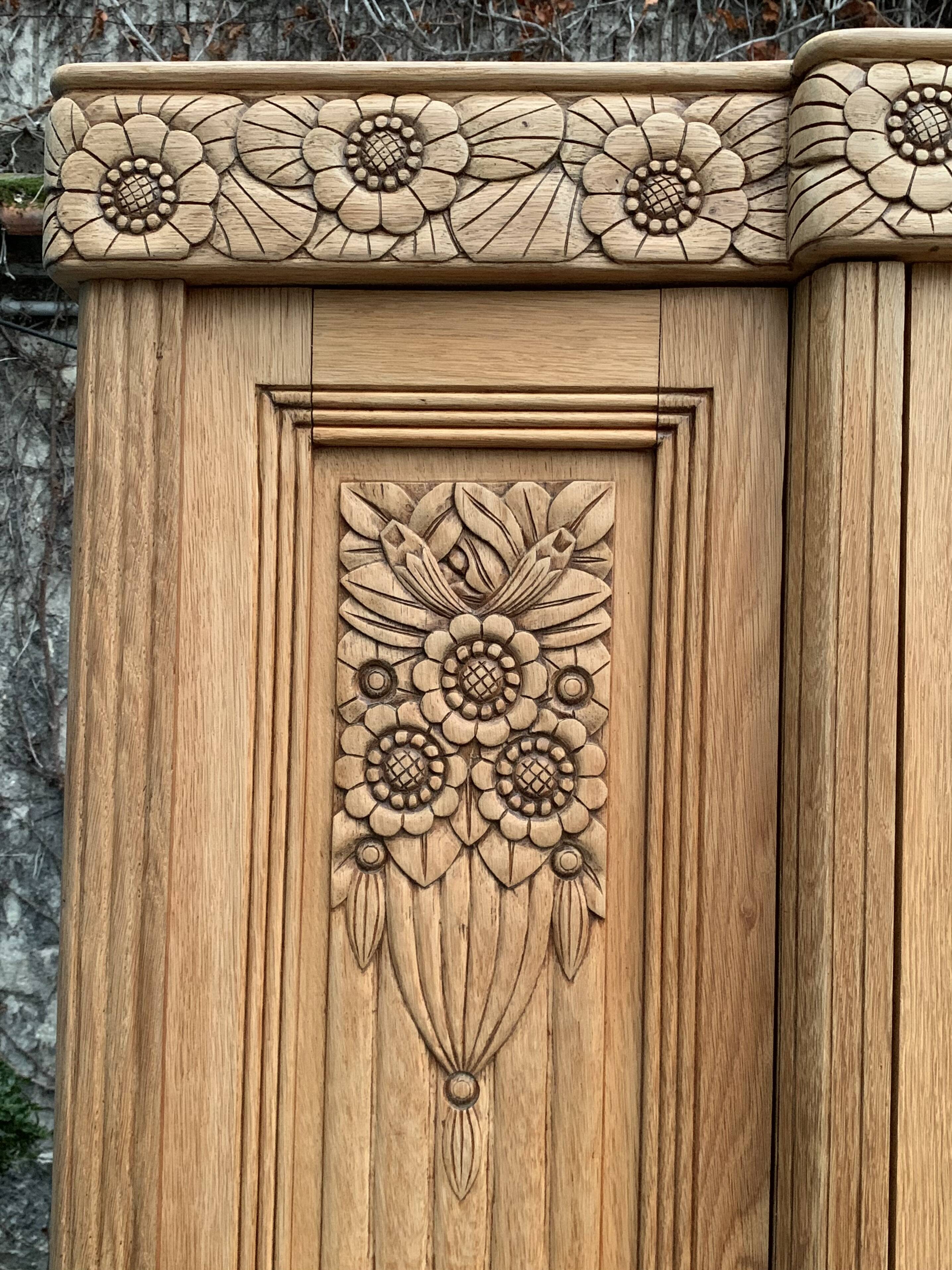 Parisian Art Deco style wardrobe in solid raw oak, 1950