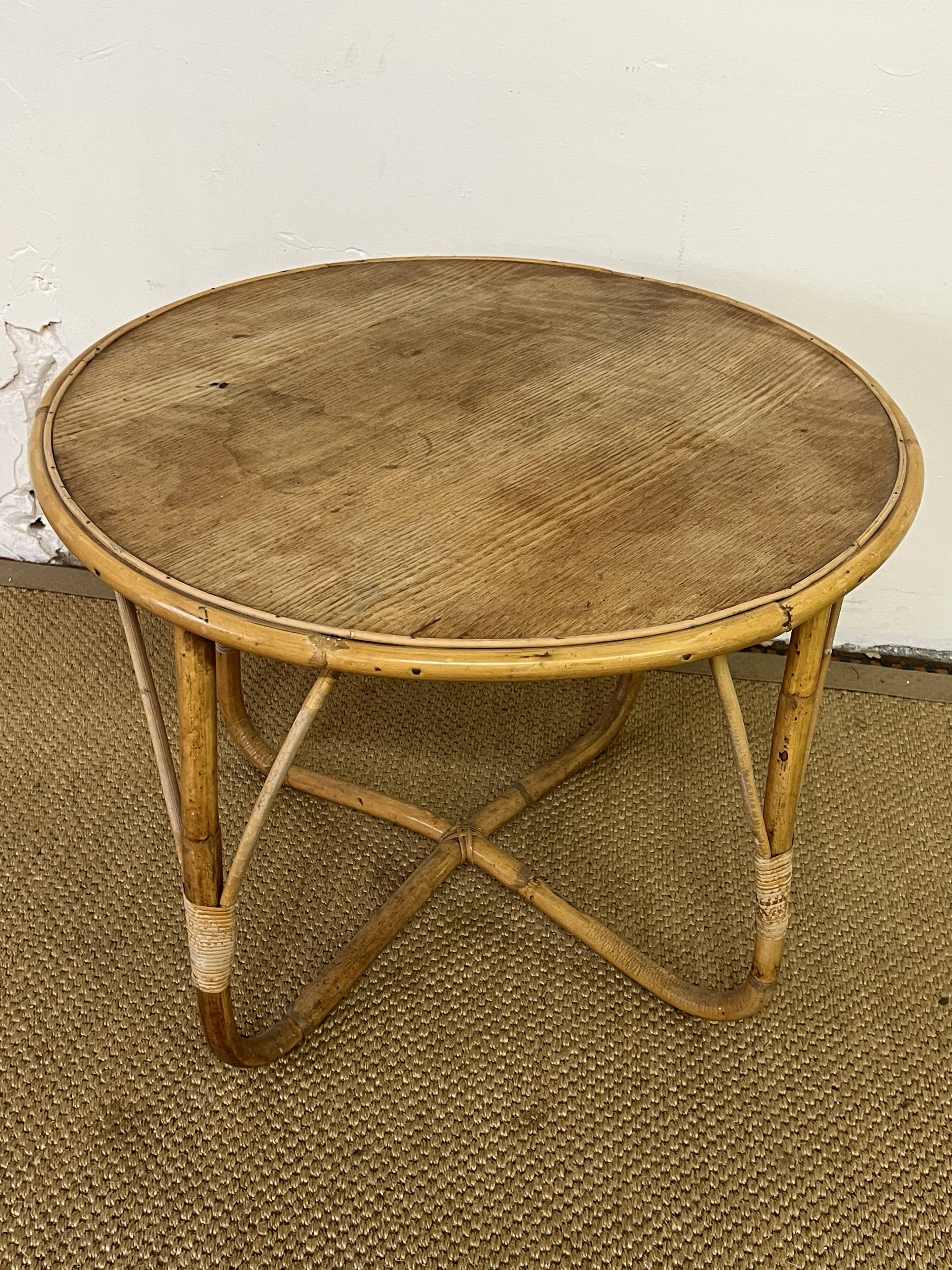 Small round vintage rattan table