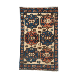Tapis kazak turc vintage oriental 135x81 cm tribal petit tapis, rouge et bleu
