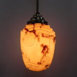 Art deco hanging lamp with marbled glass shade