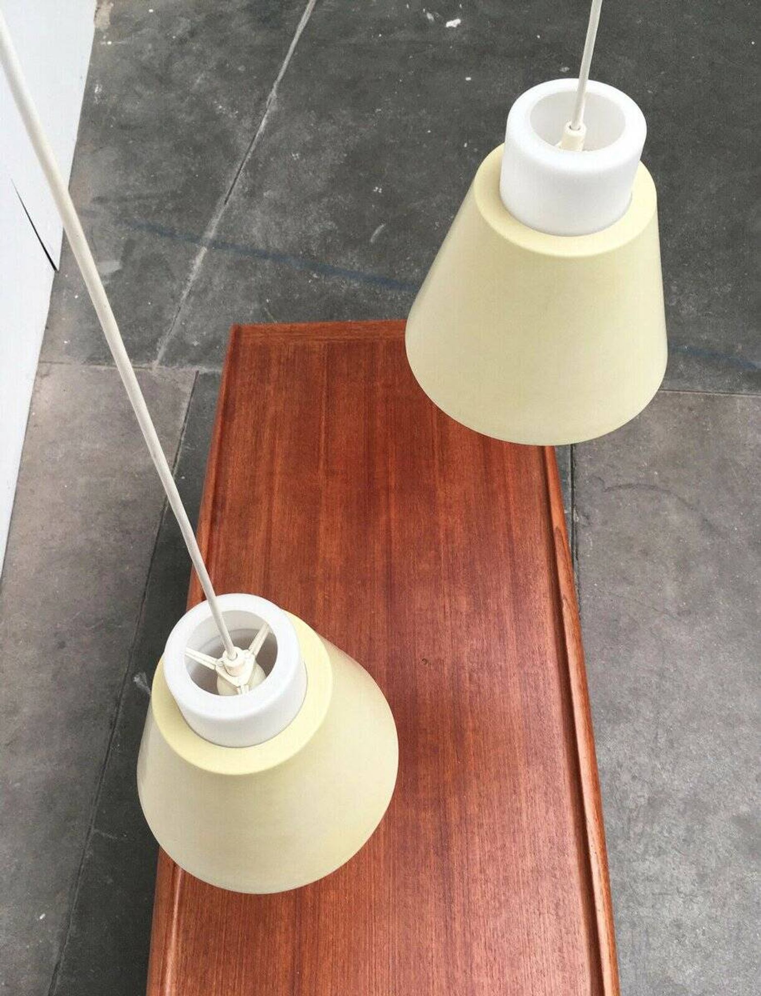 Glass and metal suspensions from the Mid-Century period, set of 2.