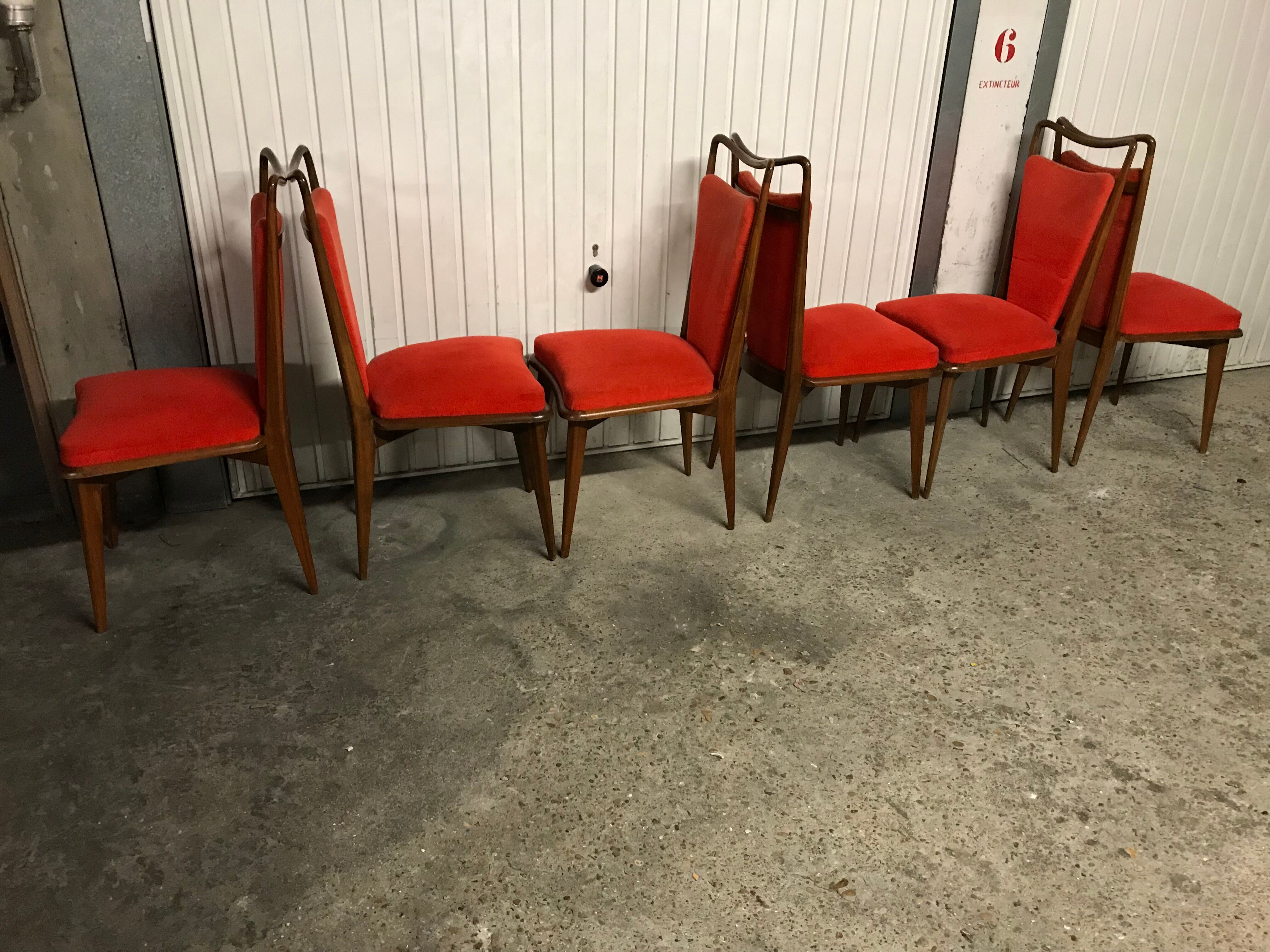 Suite de 6 chaises vintages scandinaves rouges