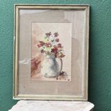 Still life, watercolor bouquet of flowers, signed L. de Bouvry