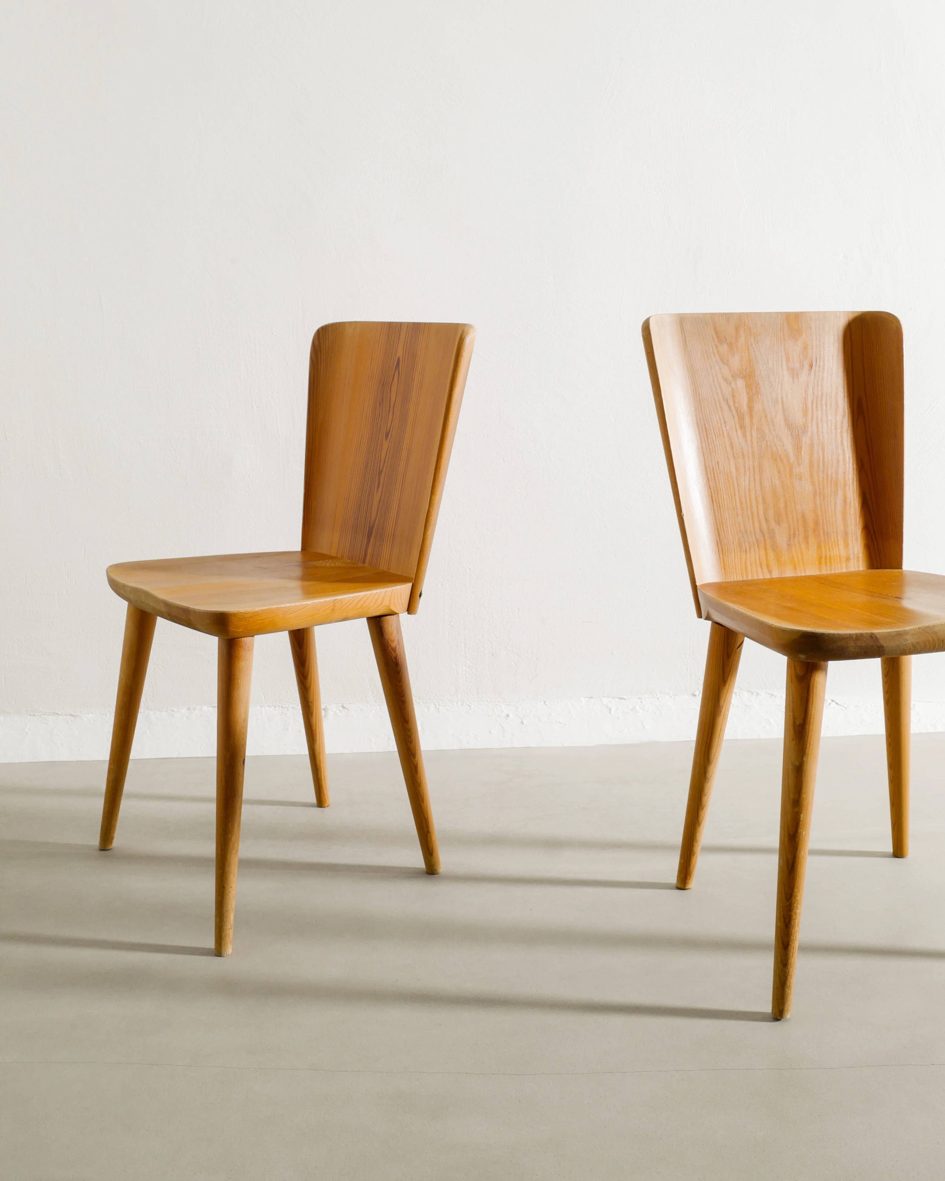 Pair of Swedish Wooden Dining Office Chairs by Göran Malmvall, 1940s