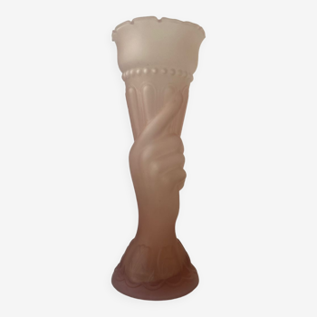 Vase Art Deco années 40 Main verre moulé rose