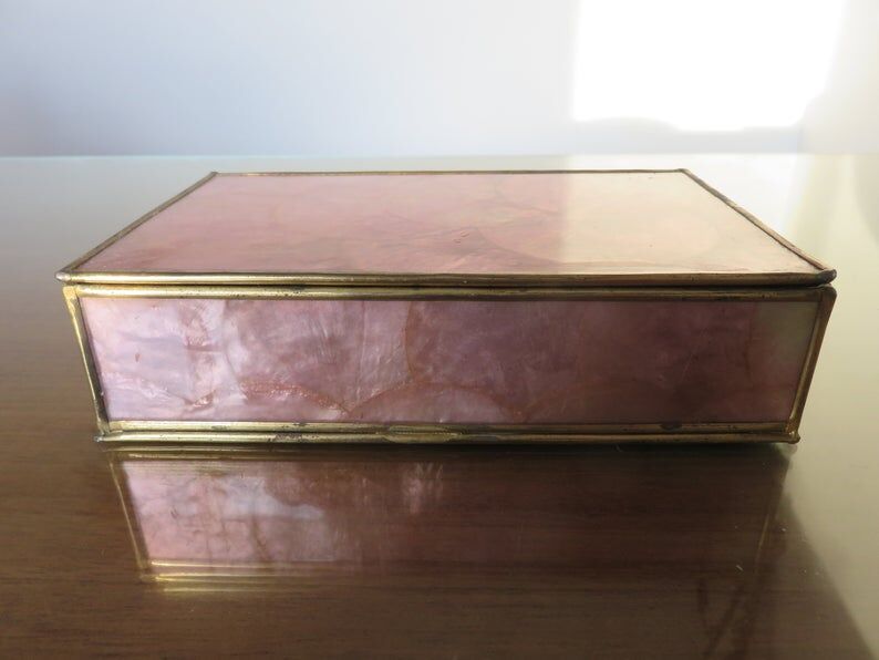 Pink mother-of-pearl and brass box 70s