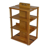 Solid cherry wood rolling shelf, unique piece, 1970s