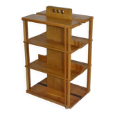 Solid cherry wood rolling shelf, unique piece, 1970s