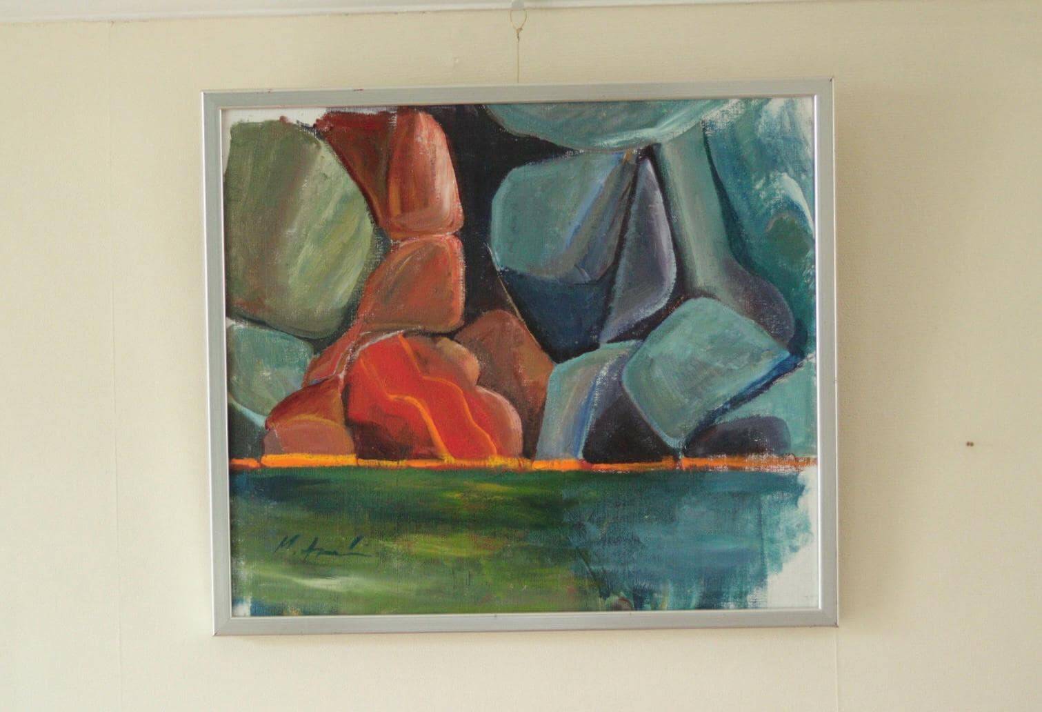 Original Swedish abstract oil painting on canvas "Abstract Rocks"