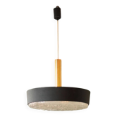 Jean Gandelin suspension in black lacquered sheet metal, white metal, brass, and diffuser in Cristalux/etched Plexiglas.