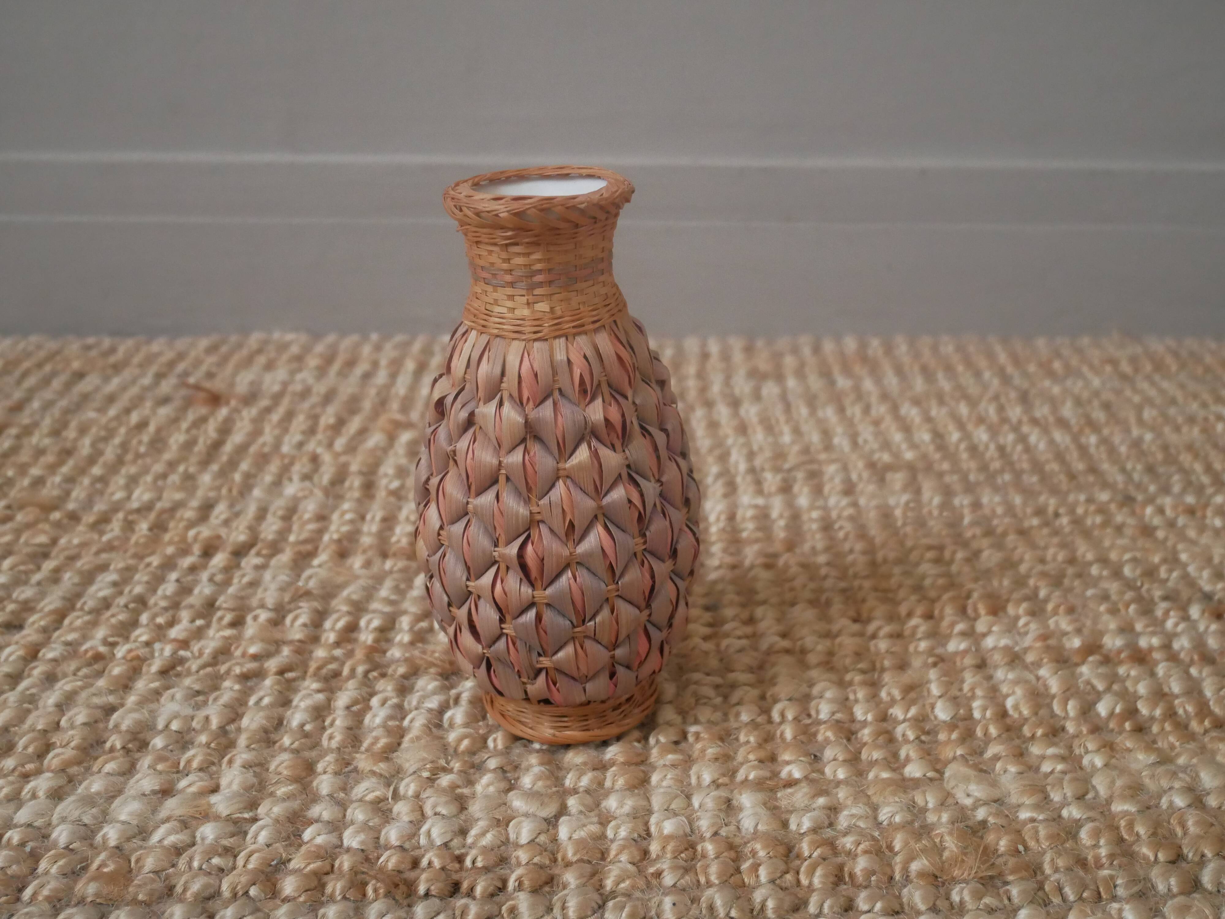 Vase soliflore braided natural fiber handcrafted bohemian country decoration