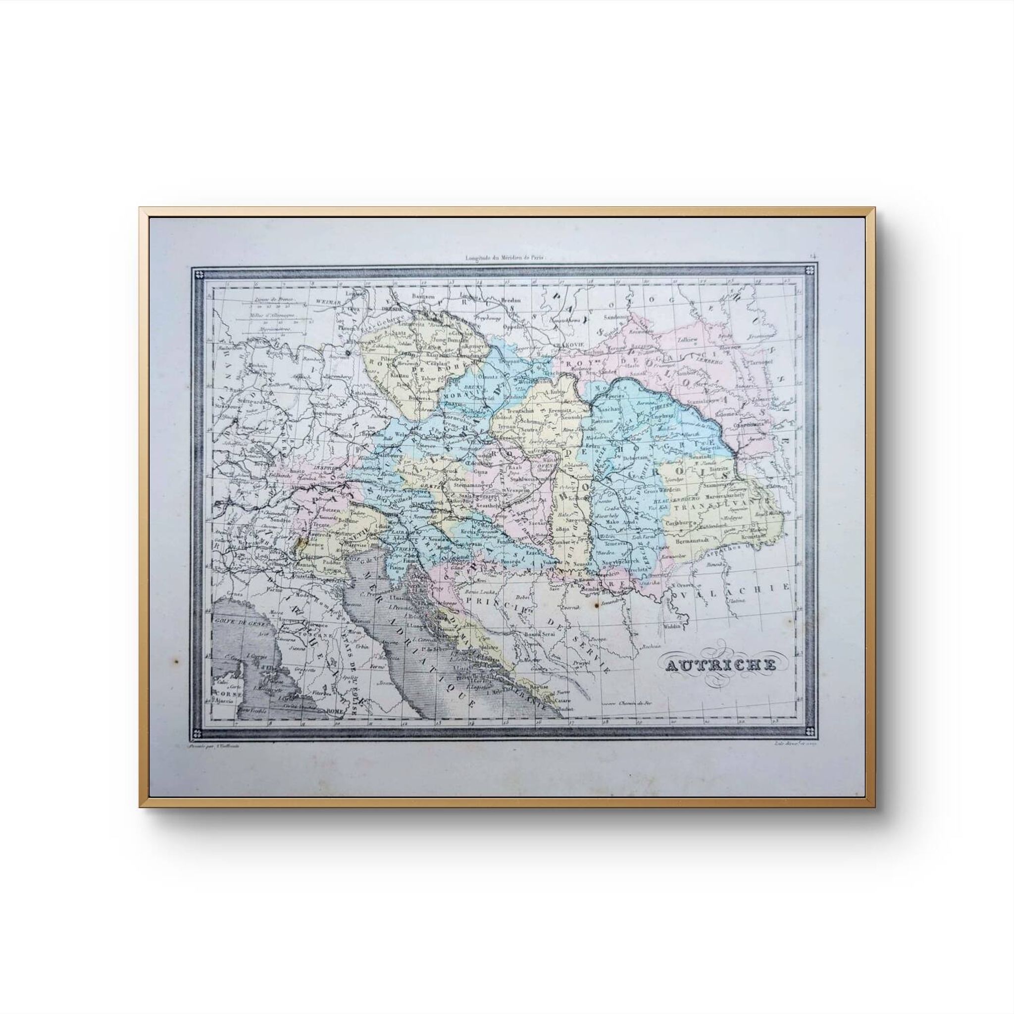 L'Autriche, carte ancienne, imprimée en 1852.