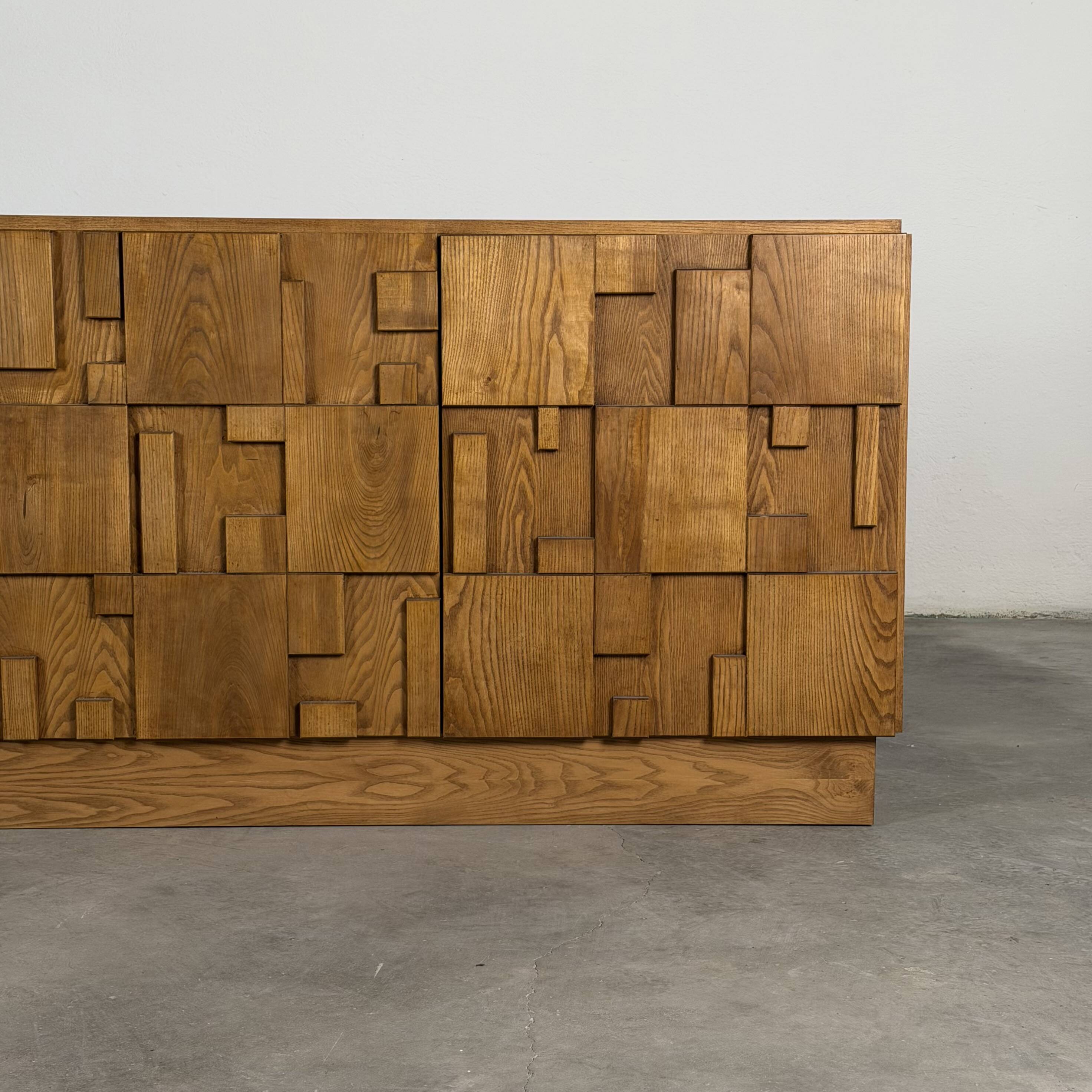 Brutalist Ashwood Sideboard with Sculptural Geometric Front