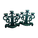 Pair of vintage green candlesticks