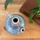Théière en céramique, petit pichet, poterie d'atelier vintage, grès bleu beige