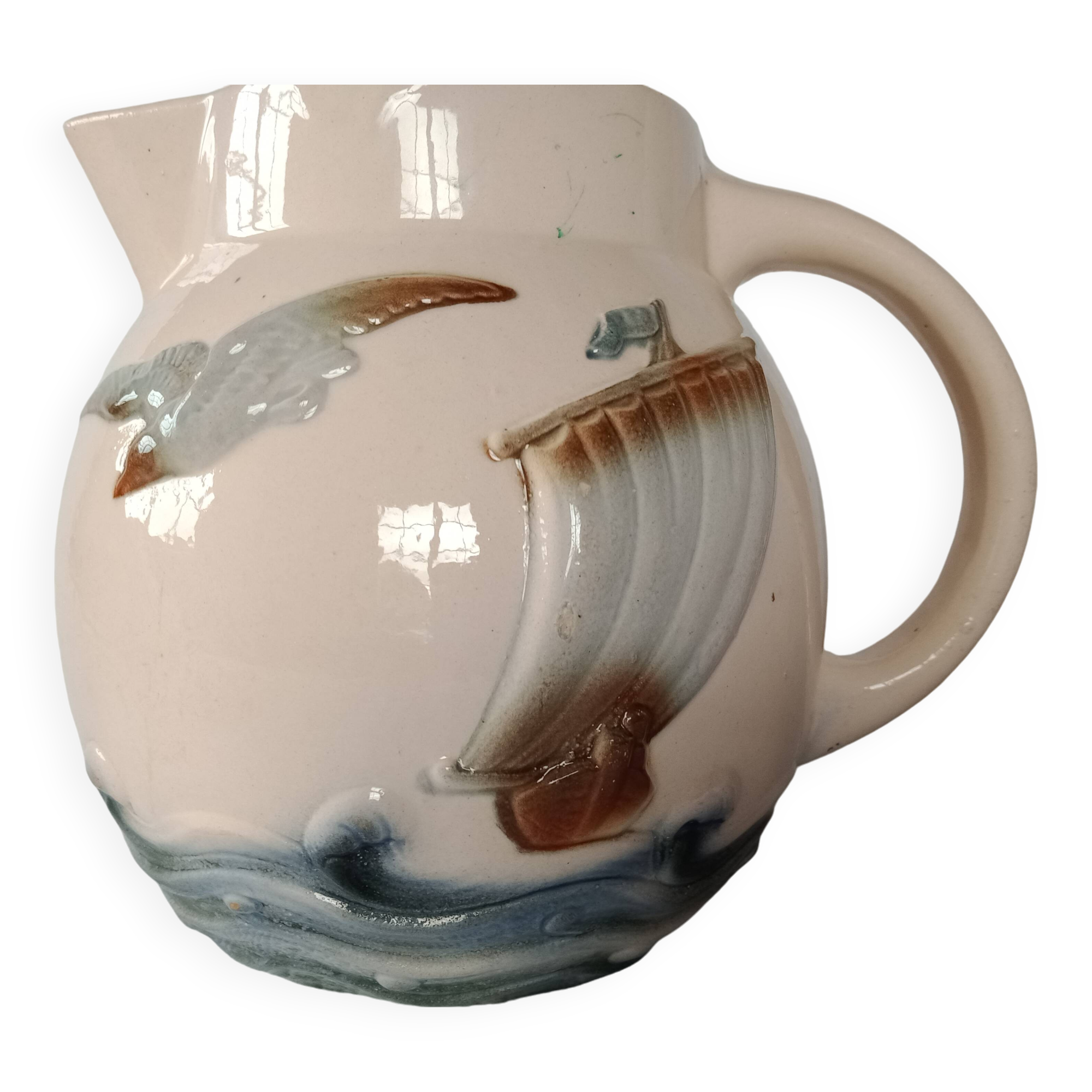 Pitcher jug - Digoin Sarreguemines - Sailboat on the waves and seagull