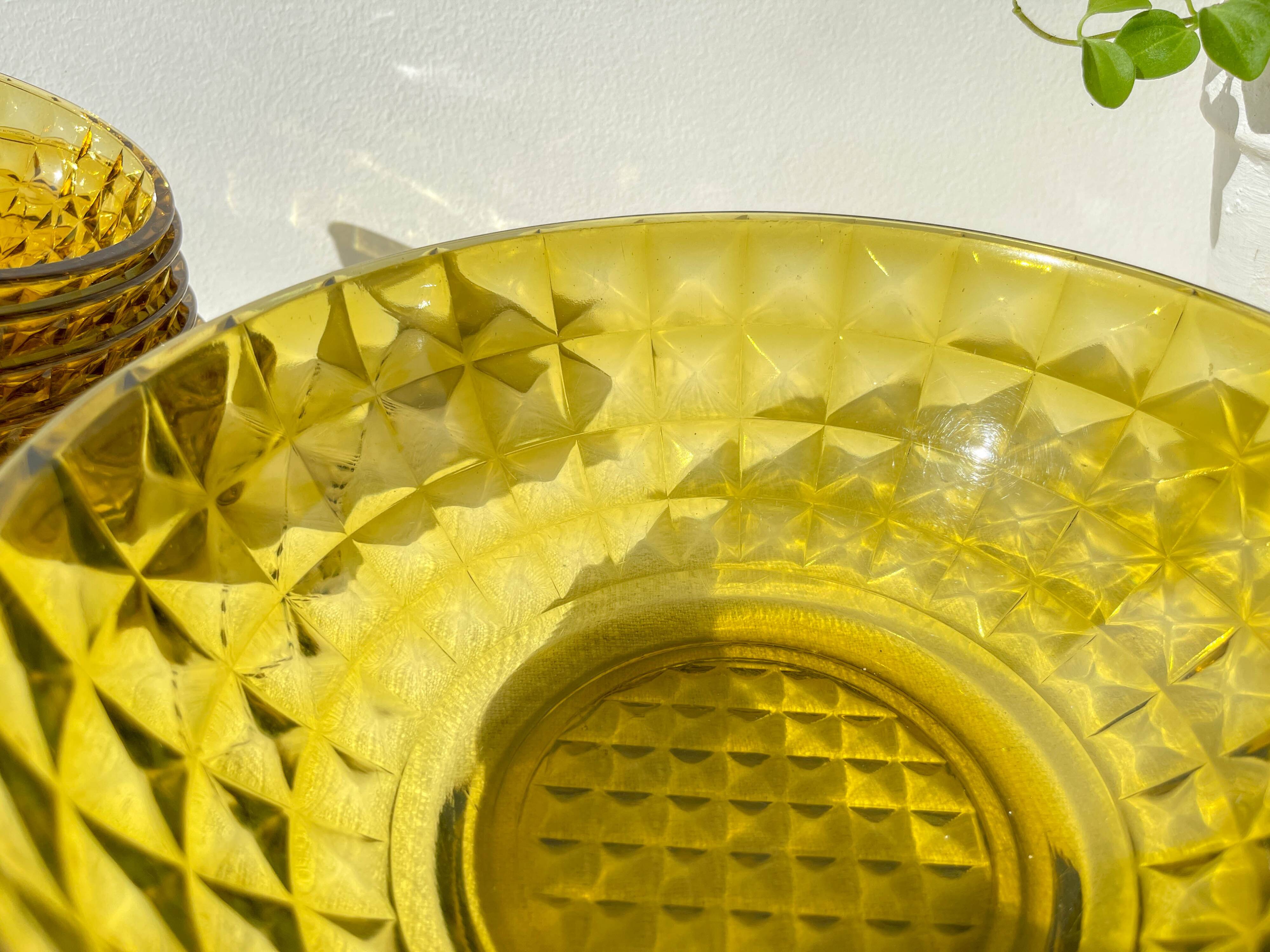 Vintage Amber Glass Dessert Set - 1 Salad Bowl + 5 Matching Bowls