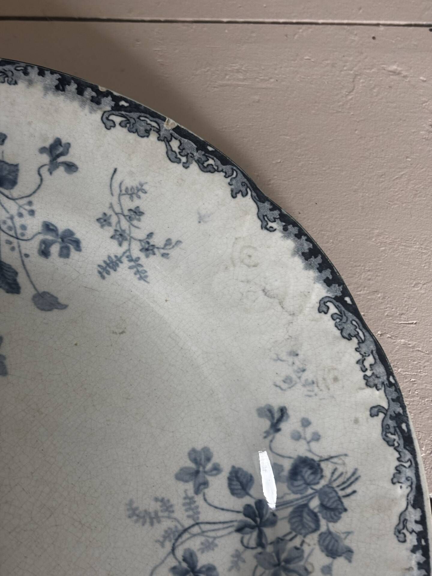 Superb antique plate Terre de Fer blue Emile Bourgeois Paris