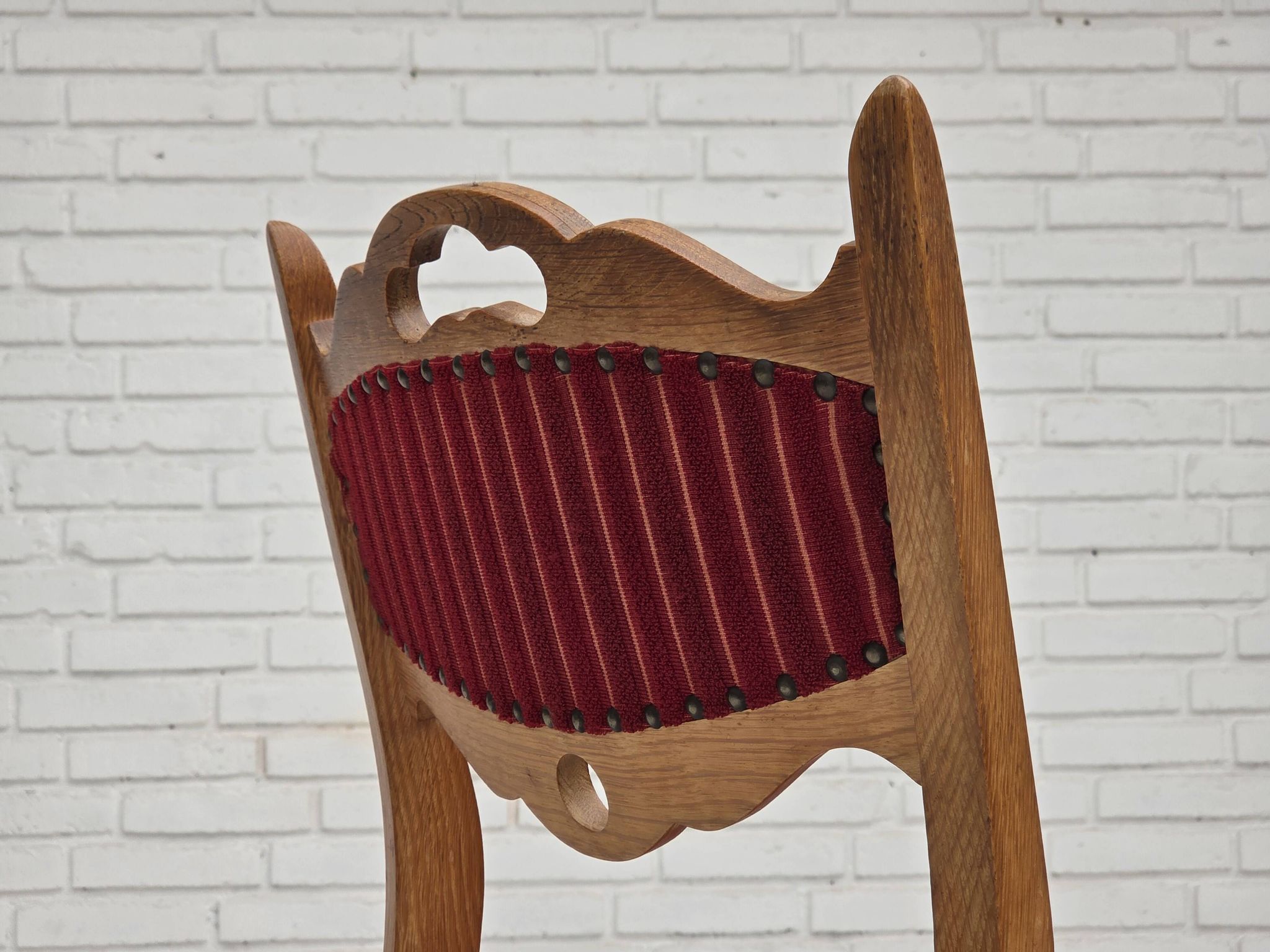 1970s, set of 6 Danish dining chairs, oak wood, furniture wool.