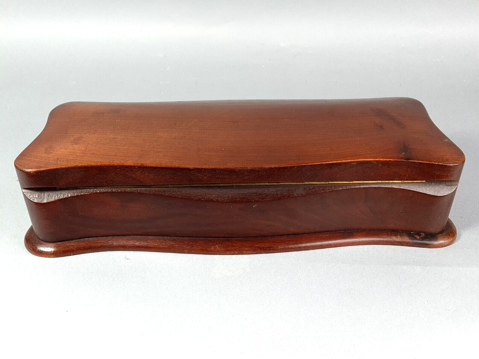 Old box sewing box shape chamturned wood interior fabrics SB