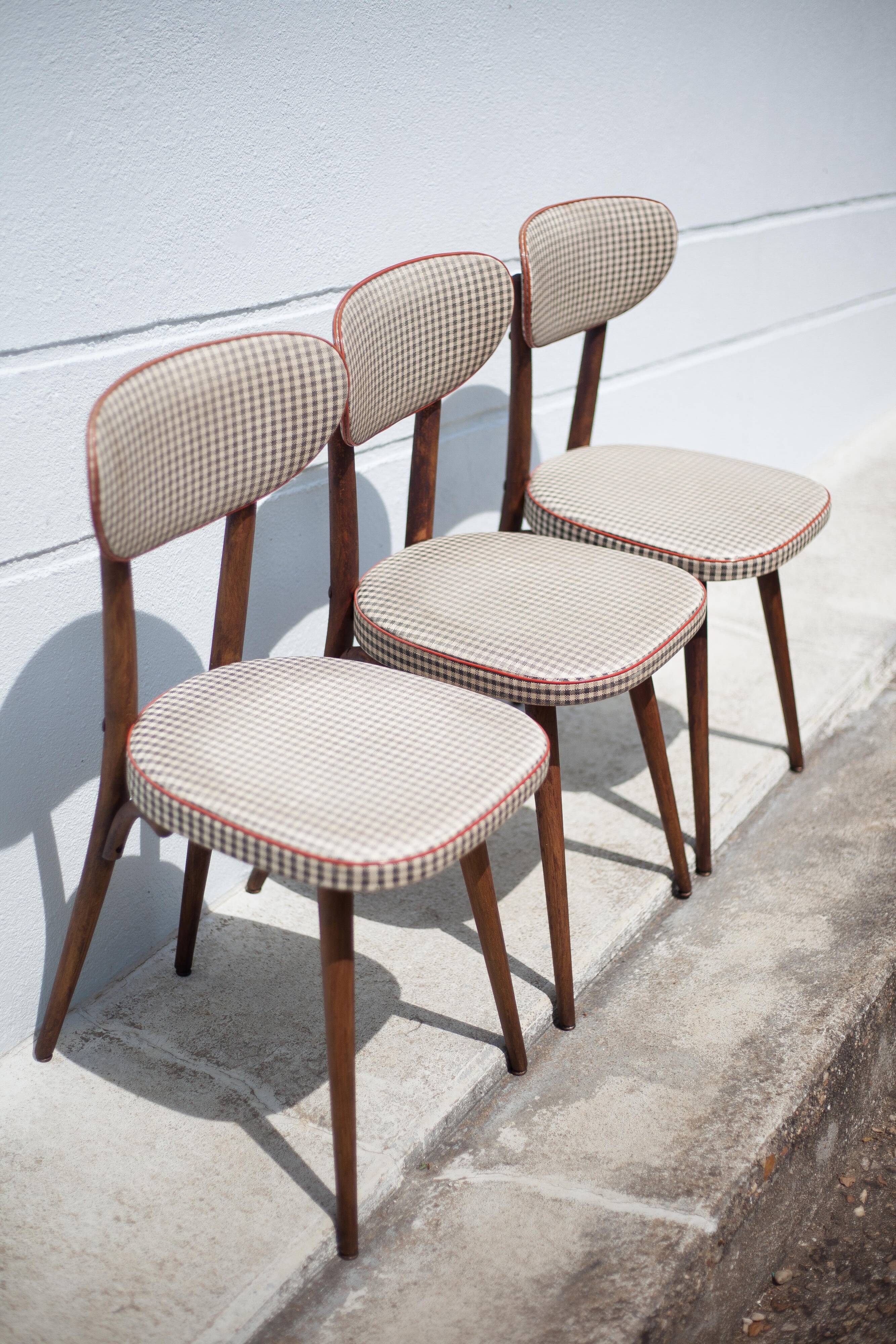 Set of 3 Baumann chairs model 732g2, bistro chair, wooden chair and vinyl fabric, kitchen, retro