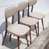 Set of 3 Baumann chairs model 732g2, bistro chair, wooden chair and vinyl fabric, kitchen, retro