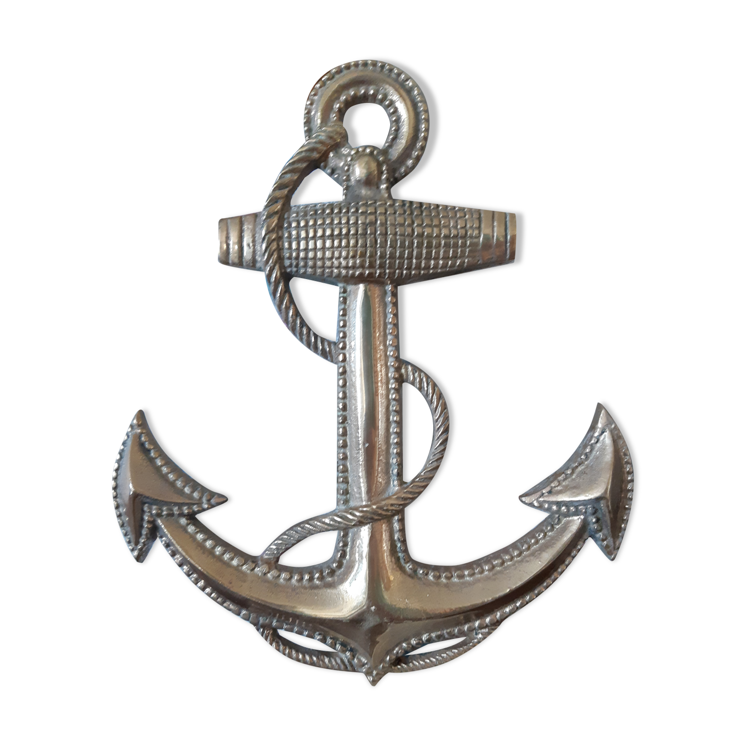 Solid bronze door knocker in the shape of a marine anchor and ropes