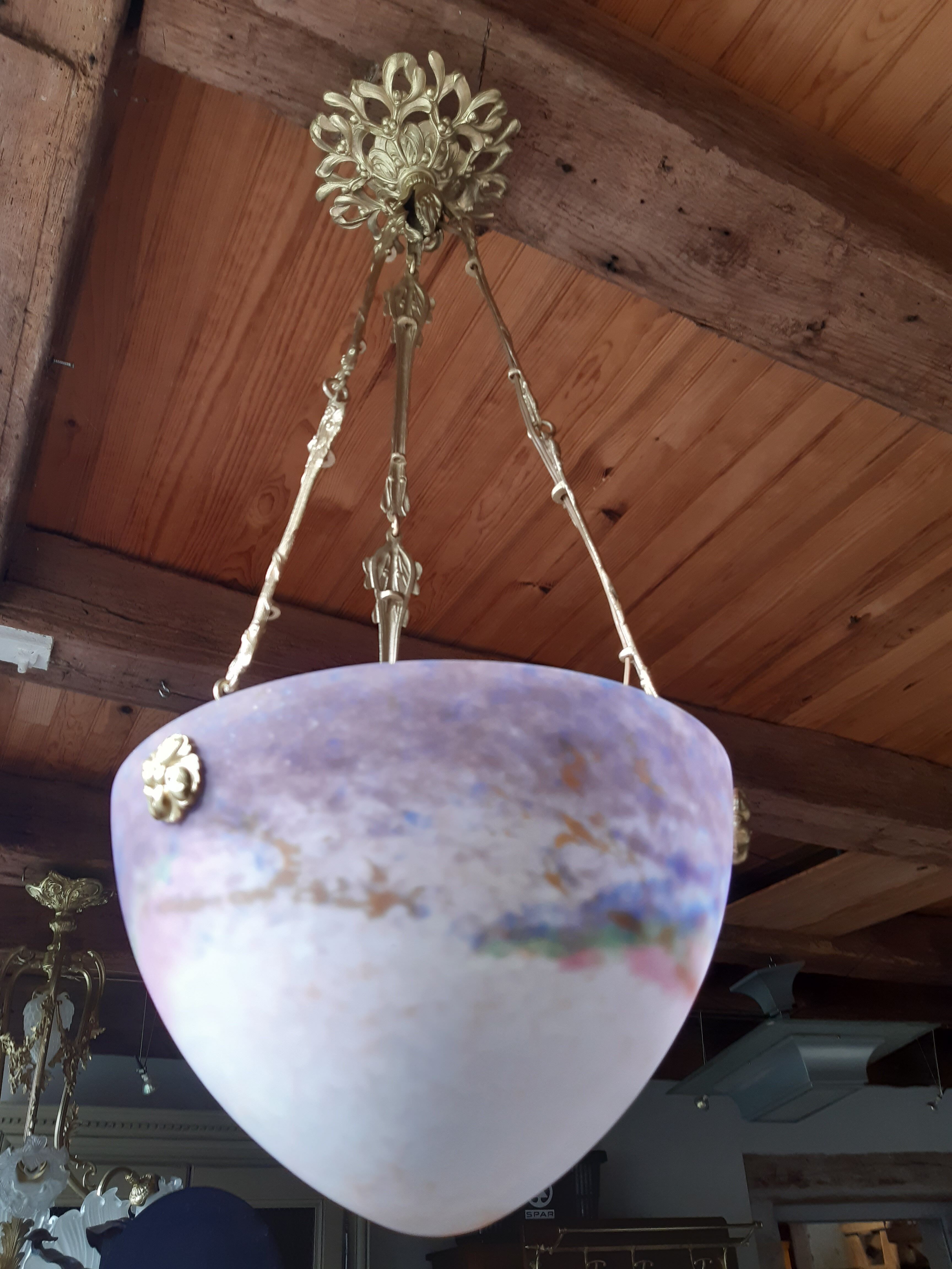 Art Nouveau chandelier Shell glass paste Muller brother Lunéville