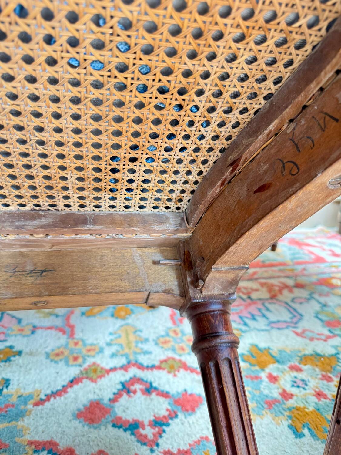 Set of six Louis XV style natural wood sheaf back chairs