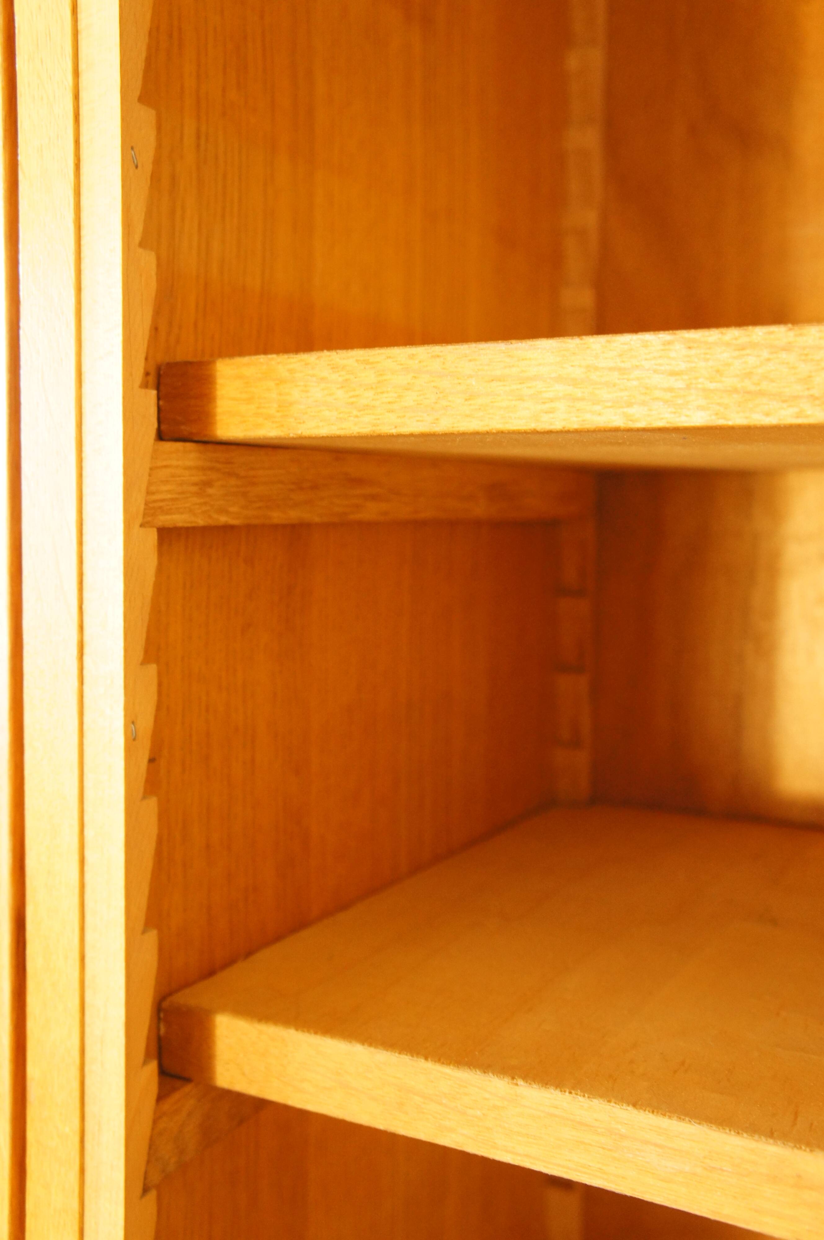 Modernist glass library in blond wood 1960