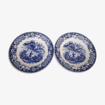 2 plates in opaque porcelain by Creil Sté Cricq Casaux and Co. gold medal 1834