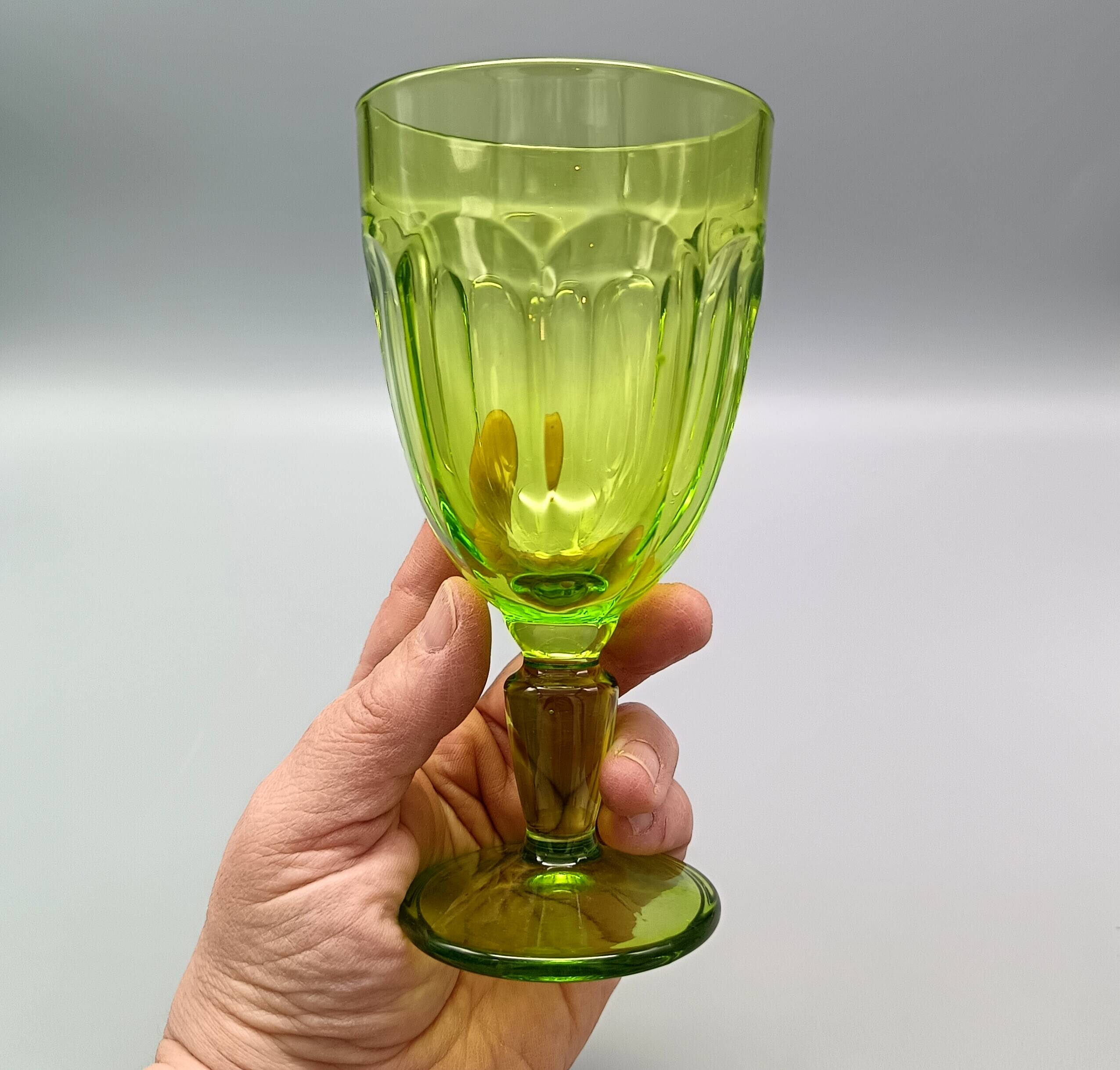 6 vintage anise green stemmed glasses