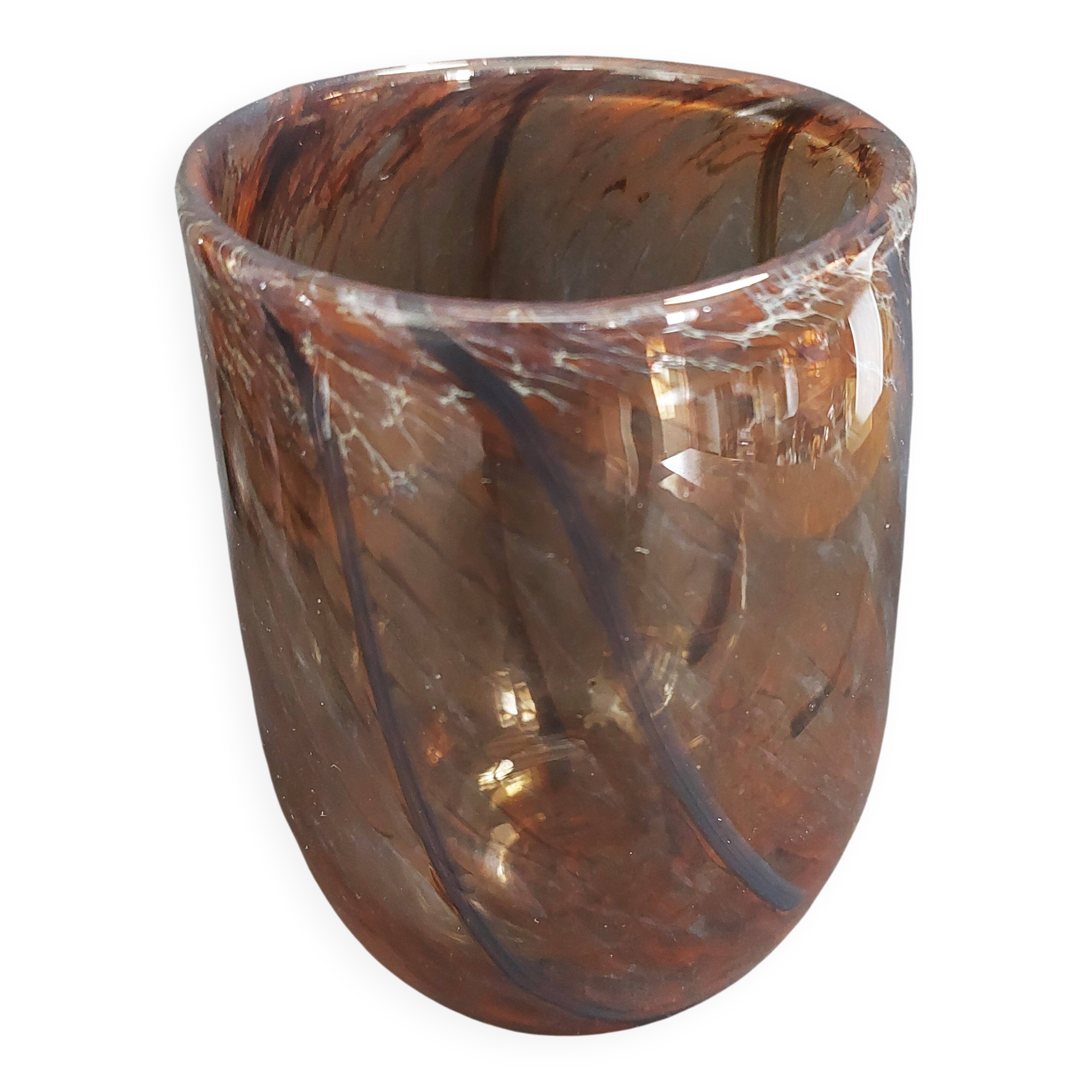 Vase vintage verre signé Jean-Marie Bizet daté novembre 1982