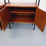 Vintage Italian double modular shelf bookcase in teak and metal