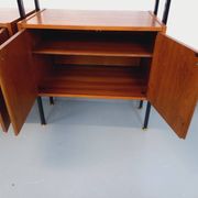 Vintage Italian double modular shelf bookcase in teak and metal