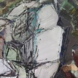 Swedish Oil On Canvas Painting "Composition in Green" - Vintage & Framed
