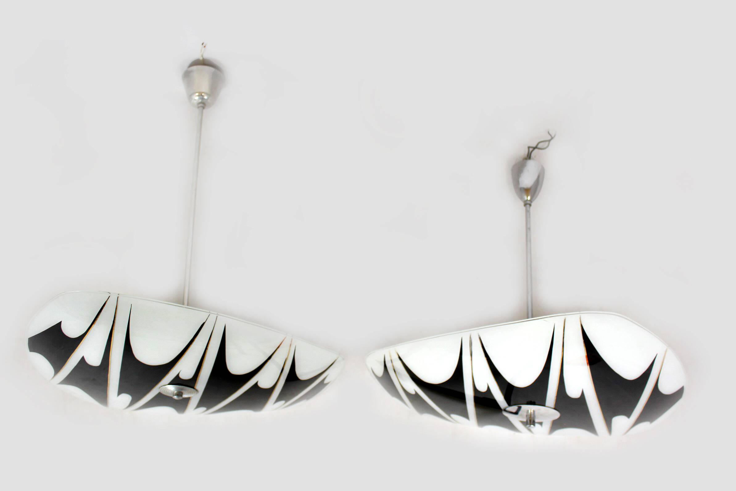 Large Vintage Czechoslovakian Opaline Glass Pendant Lights, 1970s, Set of 2