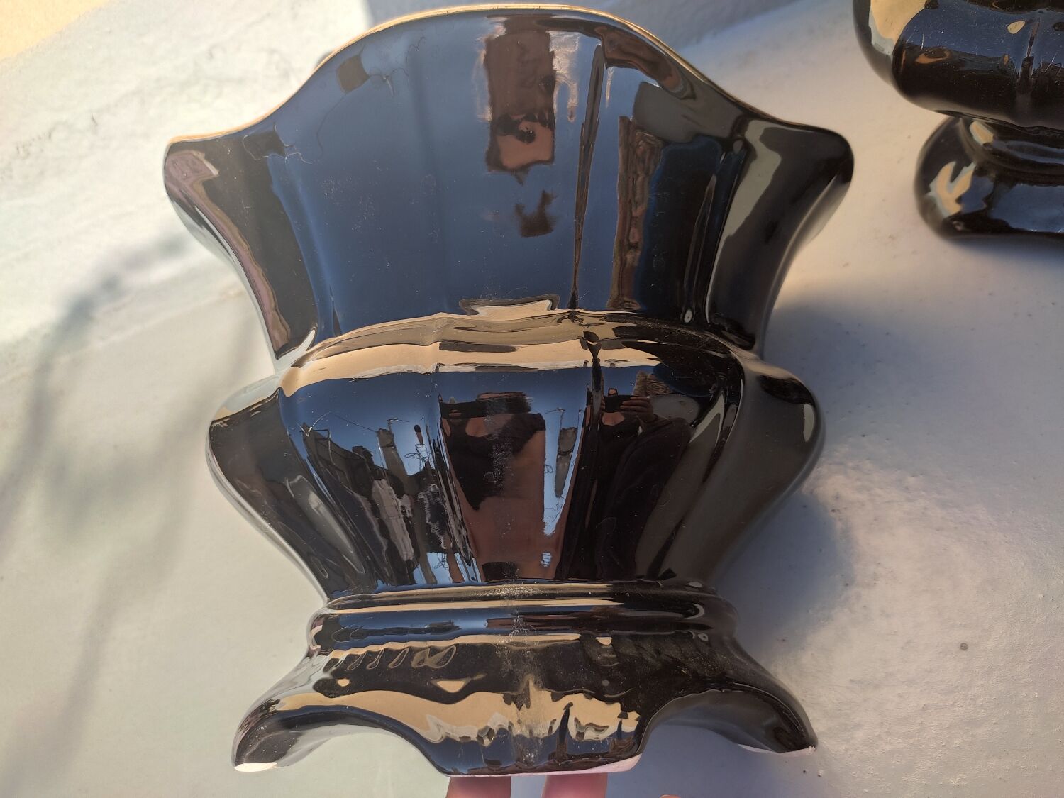 Pair of black earthenware planters