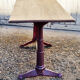 Bistro table, raw natural wood and cast iron foot, vintage