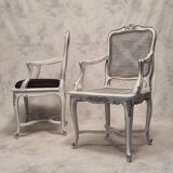 Pair of Regency-style caned armchairs - painted wood - 19th century