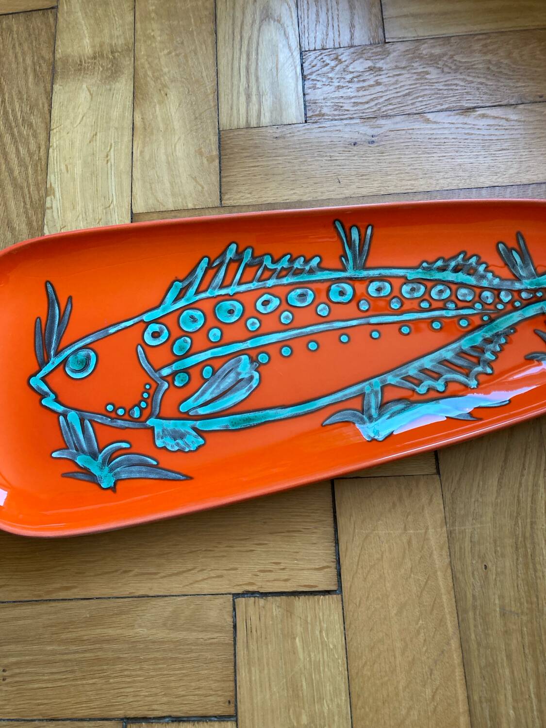 Orange ceramic fish platter