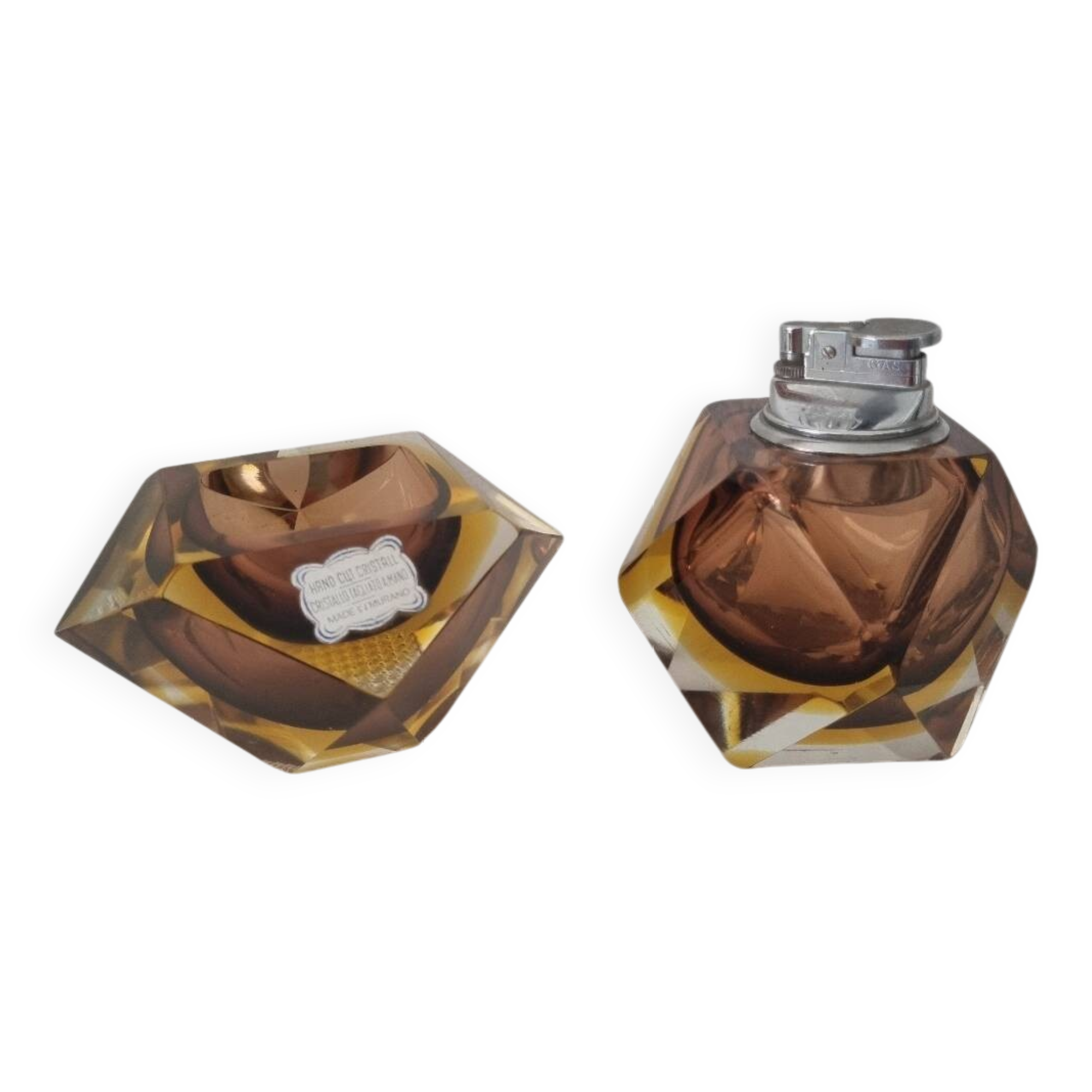 Sommerso Murano set: ashtray + table lighter