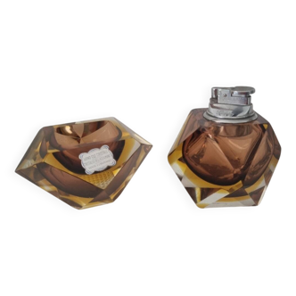 Murano Sommerso ashtray + table lighter set