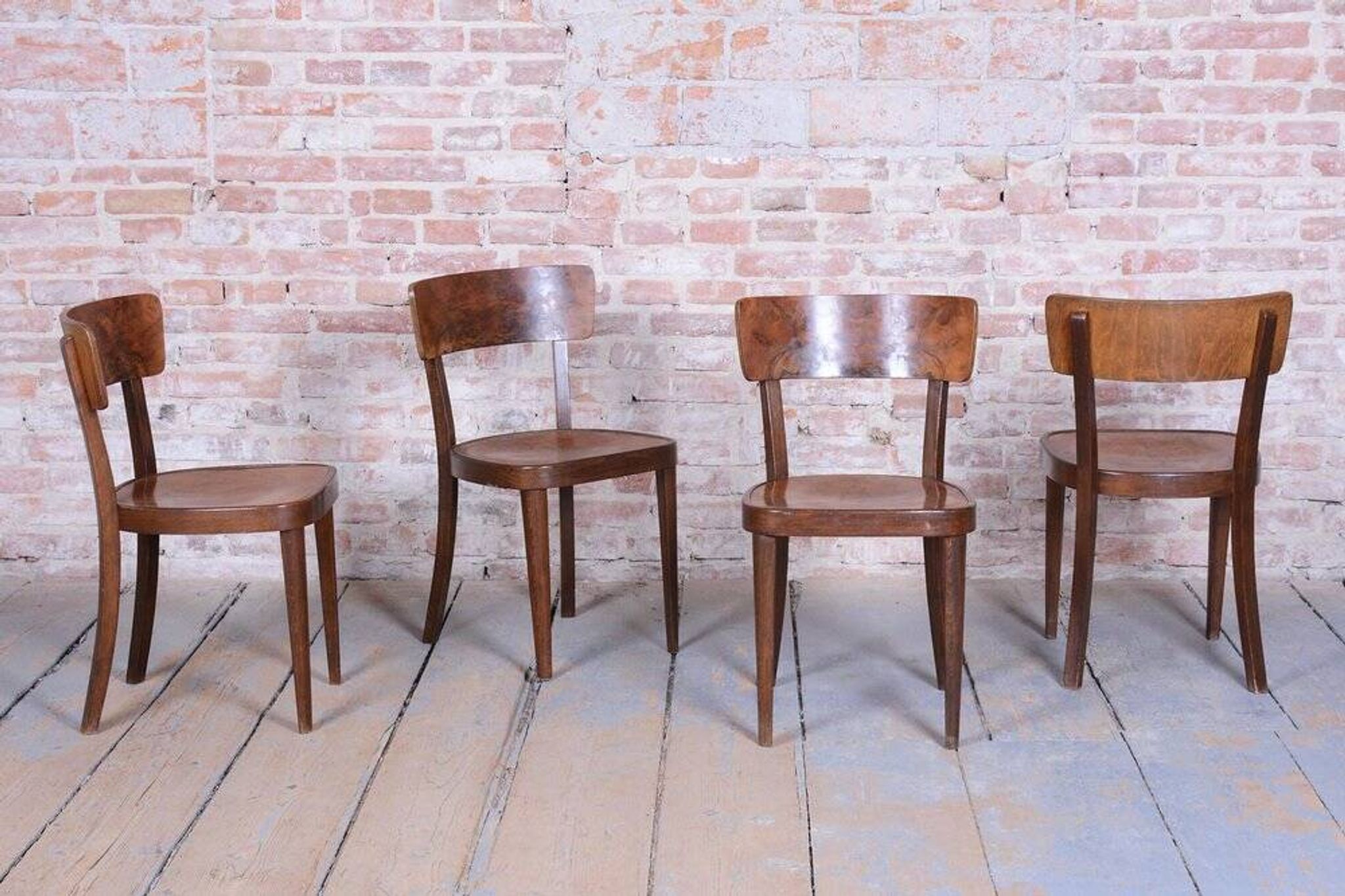 Art Deco Czech Chairs in Beech and Walnut from Thonet, 1940s, Set of 4
