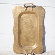 Vintage brass top, E.Roblin Villedieu Manche, handle tray, tableware, hammered top