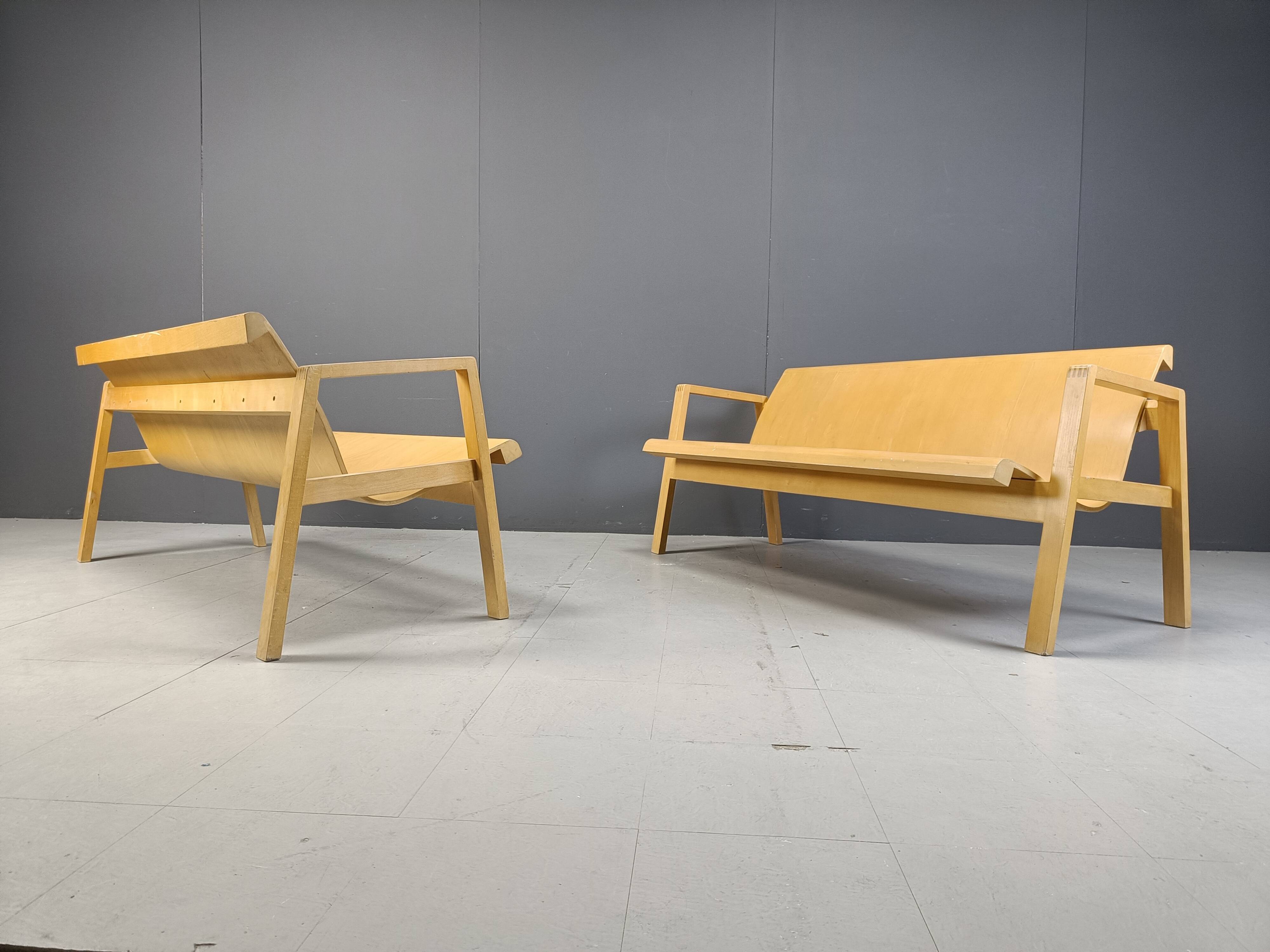 Vintage pair of plywood benches, 1960s