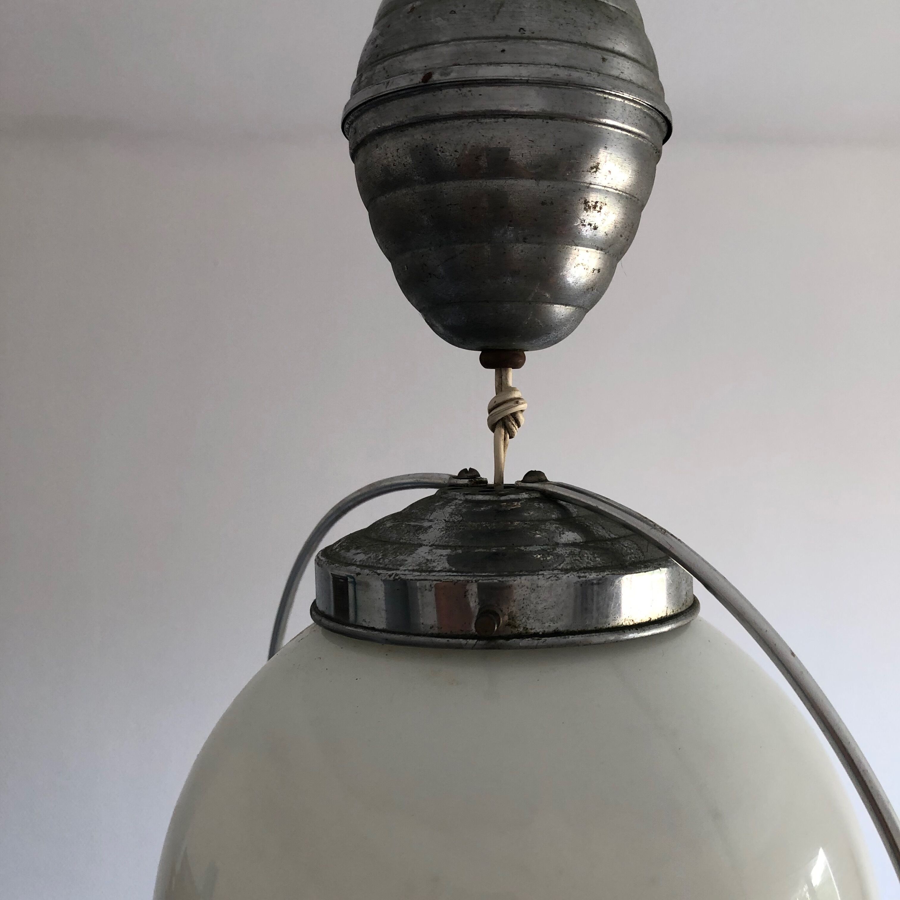 White opaline hanging lamp rises and drops vintage 1930 57cm